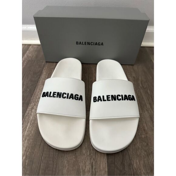BALENCIAGA MEN'S POOL SLIDE SANDAL IN WHITE BLACK - Picture 5 of 14